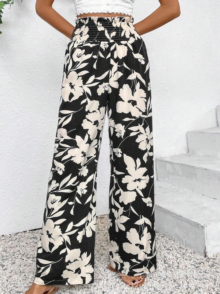 Women s Blue Wide Leg High Waist Floral Print Pants S