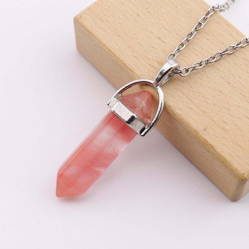 Handmade Amethyst Rose Quartz Hexagonal Pillar Pendant Necklace (N760)