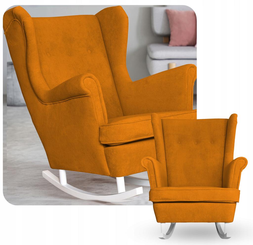 Fotel uszak bujany skandynawski welur Hunter Family Meble musztardowy