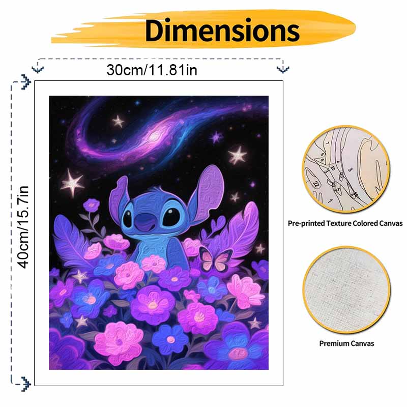 Disney Stitch Galaxy Flowers Painting by Numbers Hand Filled Drawing Art Kit Home Decor