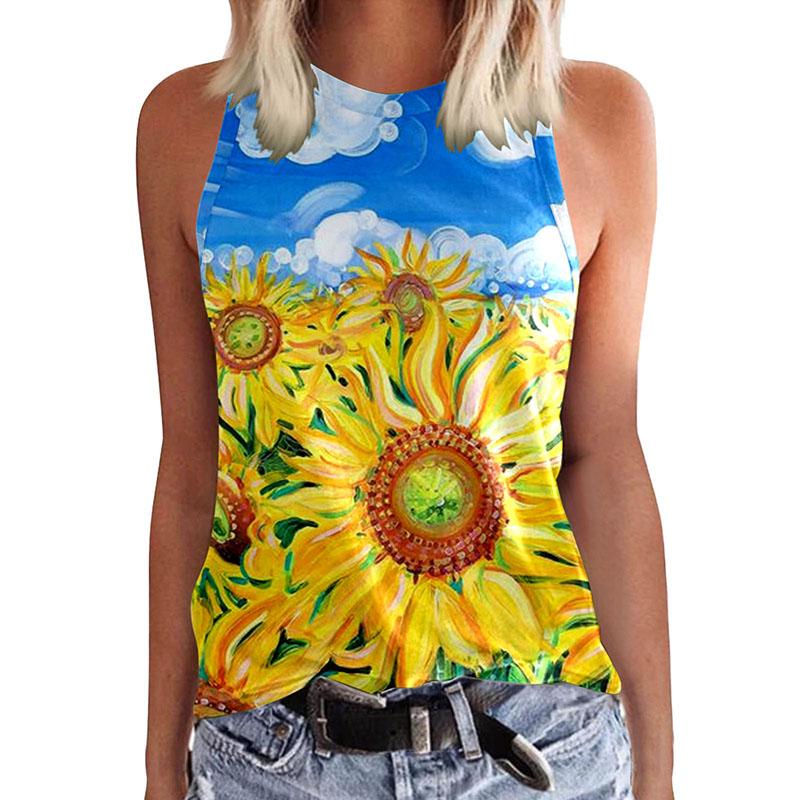 Sunflower dandelion 3D printed vest for women's casual wear