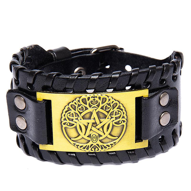 Vintage Norse Rune Leather Bracelet For Men Odin Symbol Punk Style Accessory