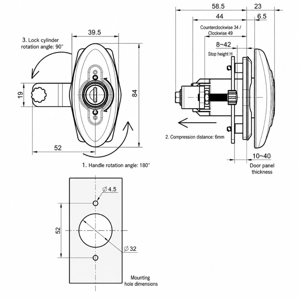 Weatherproof RV Cabinet Lock with 2 Keys Furniture Locks Professional Cabinet Door Lock Trailer