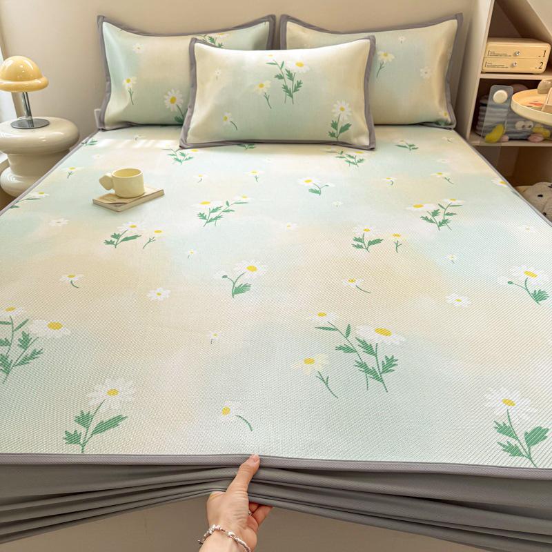 New Cute 3-Piece Ice Vine Cooling Mat Pillowcase & Bed Sheet Set with Digital Print - Spring/Summer