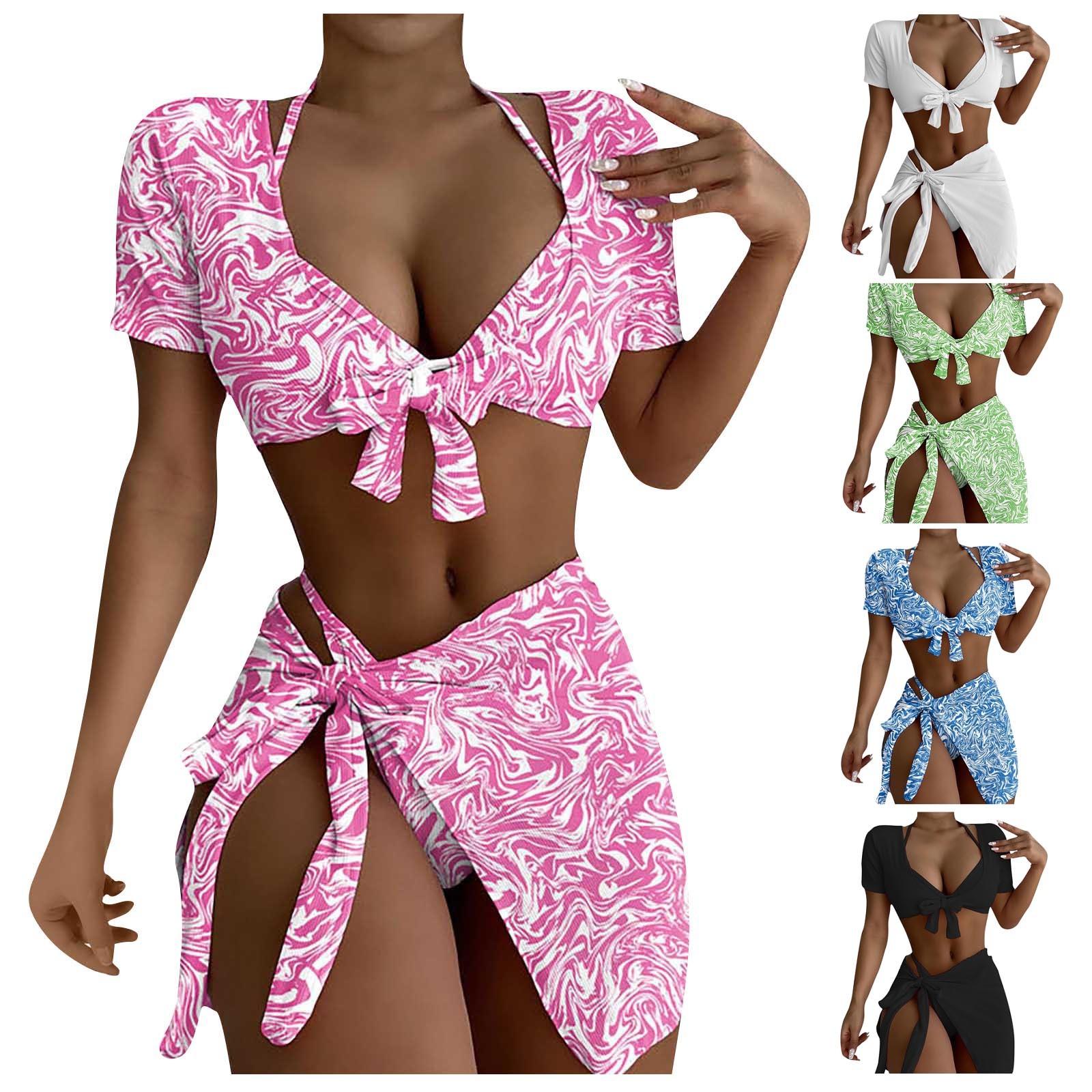 

(Куниде) Женский раздельный однотонный бикини пляжный купальник (Комплект из 3 предметов с нагрудником без стального бюстгальтера)