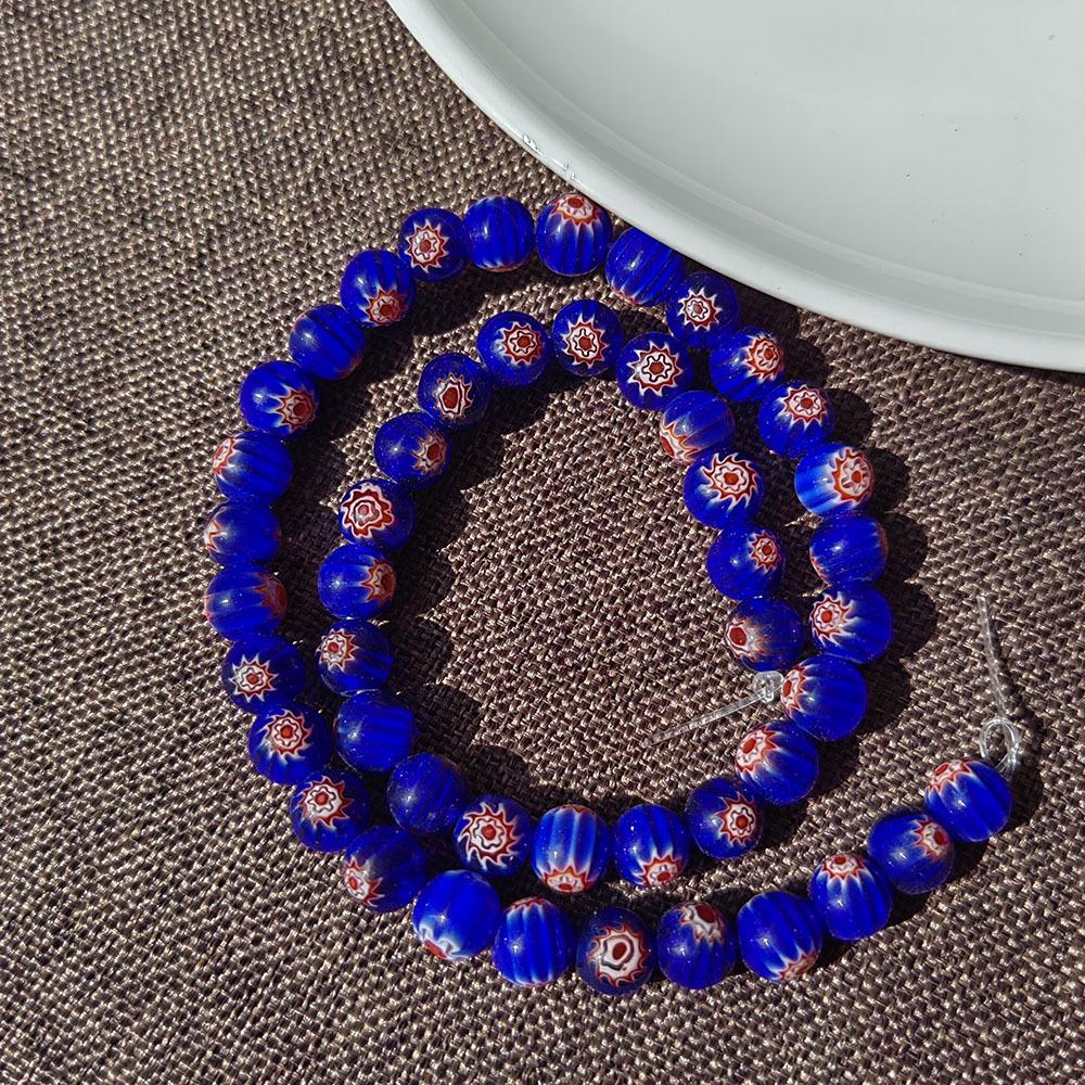 Millefiori Glass Beads 8mm - Round, Single Flower, Loose Beads for DIY Jewelry