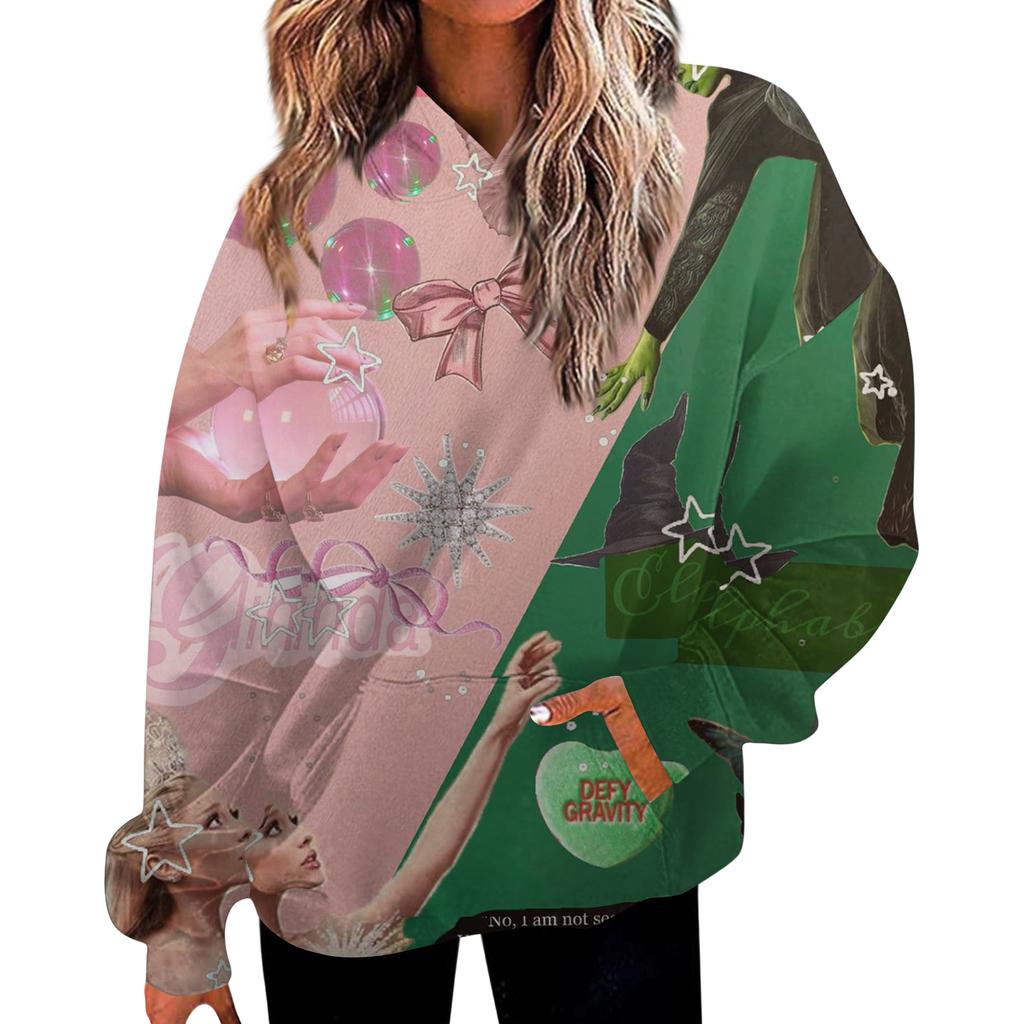 Women's Casual Fashion Witch Print Long-Sleeve Hooded Sweatshirt With Pockets