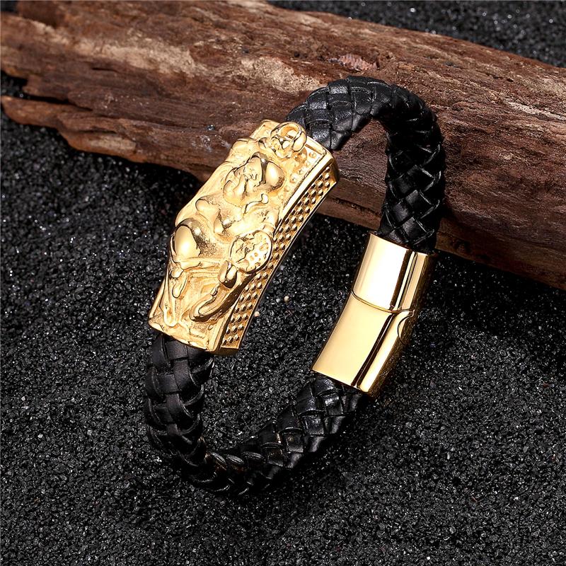 Cross Style Classic Handmade Leather Chain Braided Men Bracelets Fashion Magnet Clasp 316L Stainless Steel Wristband