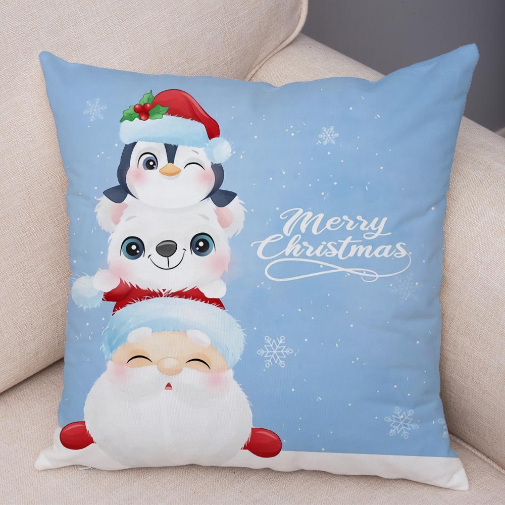 Cartoon Santa Claus Little Penguin Pillowcase Sofa Kids Room Decoration Merry Christmas  Deer Cushion Cover 45x45cm