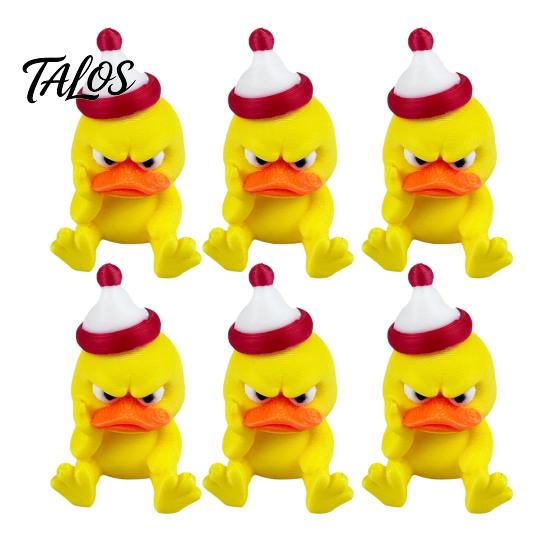 Creative Holiday Gifts 3D Printed Yellow Duck Figurine, Funny Arrogant Statue with Christmas Angry Duckling Figurines Hat, Miniature Ornament for Home