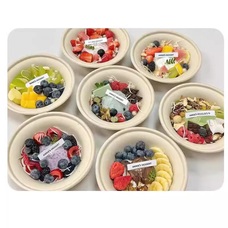 OIMG Disposable Bagasse Dessert Bowls, Natural Color