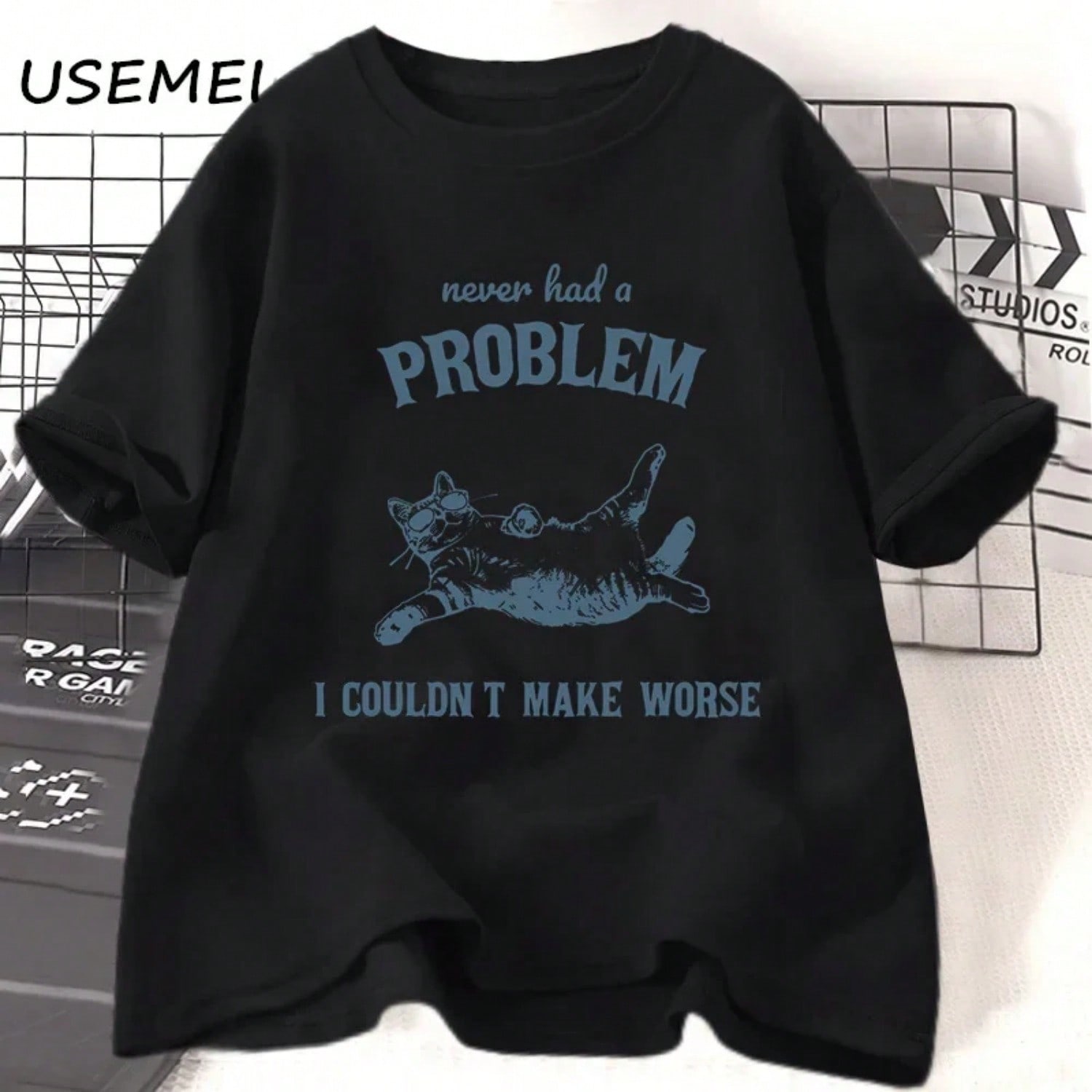 Never Had A Problem I Couldn t Make Worse Tees Wounisex T-Shirt Funny Cat Vintage Animal Sayings T Shirt Summer Casual Top Clothes S разноцветный
