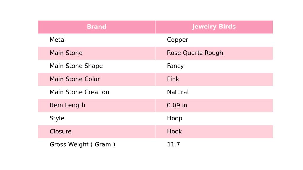 Rose Quartz Rough Stone Friendship Day Hoop Huggie Sisters Gift Earrings Copper V-9