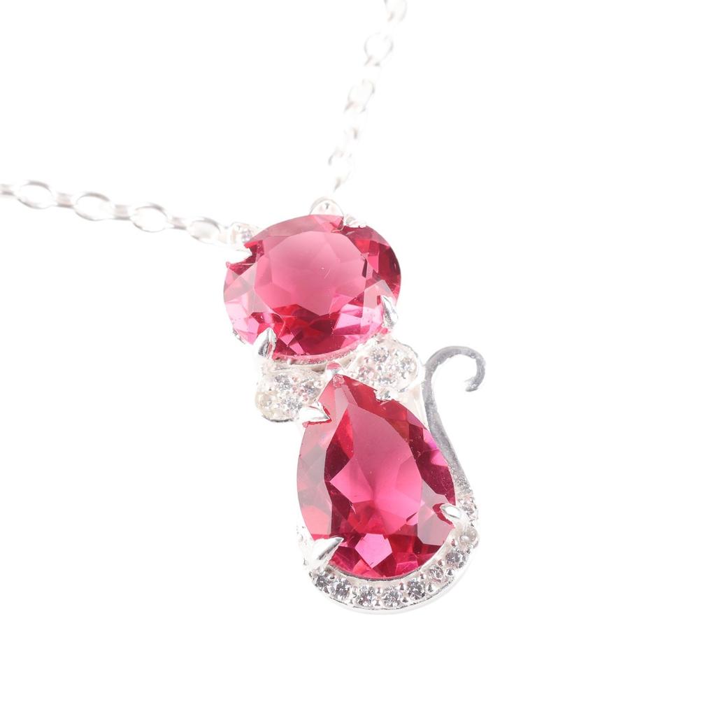 Pink Tourmaline Gemstone 925 Sterling Silver Jewelry Zircon Dainty Pendant 1.16" CZP-1-11