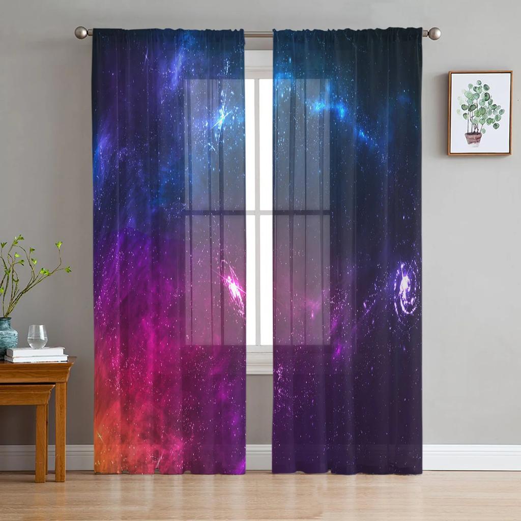Star Galaxy Starry Sky Tulle Curtains For Living Room Bedroom Kitchen Decoration Chiffon Sheer Voile Window Curtains Kids Drape