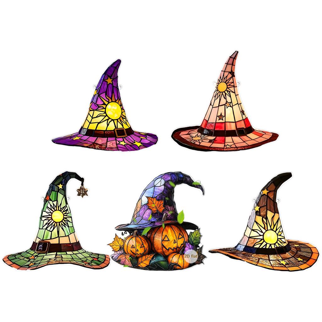 Witch Hat Stained Glass Suncatcher Window Hanging Decoration Halloween Gothic Glass Ornament for Window Home Kitchen