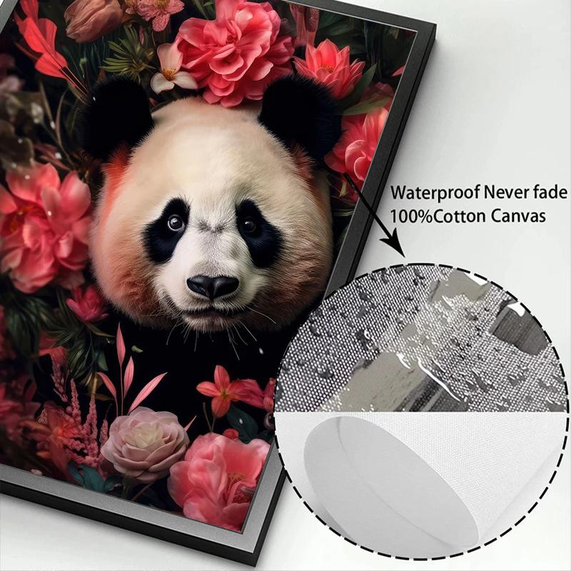 Lion Flamingo Panda Monkey In Flower Jungle Art Posters Wild Animal Art Canvas Painting Print Wall Art Picture Home Decor Mural