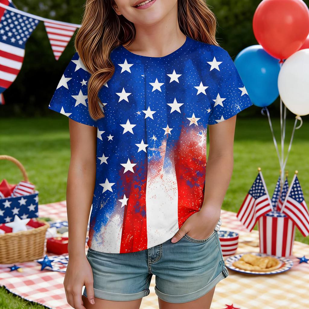 Kids Independence Day Print Round Neck Short Sleeve Casual T-shirt