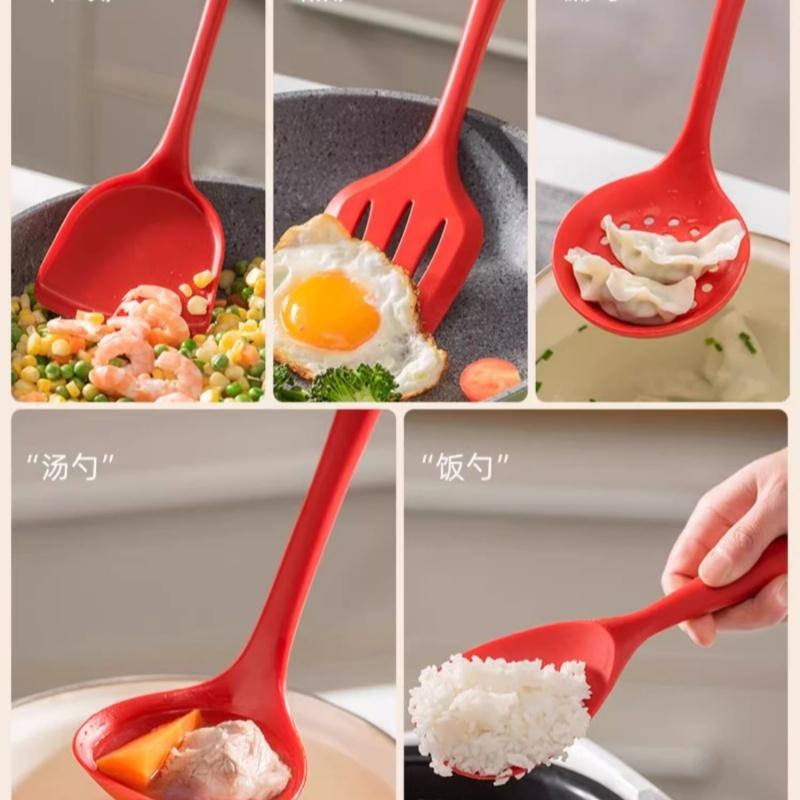 Set di Utensili da Cucina in Silicone per Alimenti Resistenti al Calore Utensili da Cucina Stoviglie Cucchiaio Spatola Cucchiaio Forato Spatola per Friggere