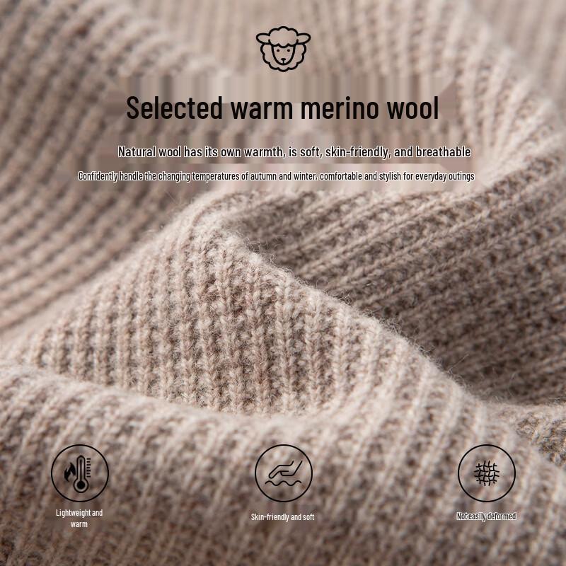Hongdou Men's 100% Wool Half-High Collar Pullover Sweater