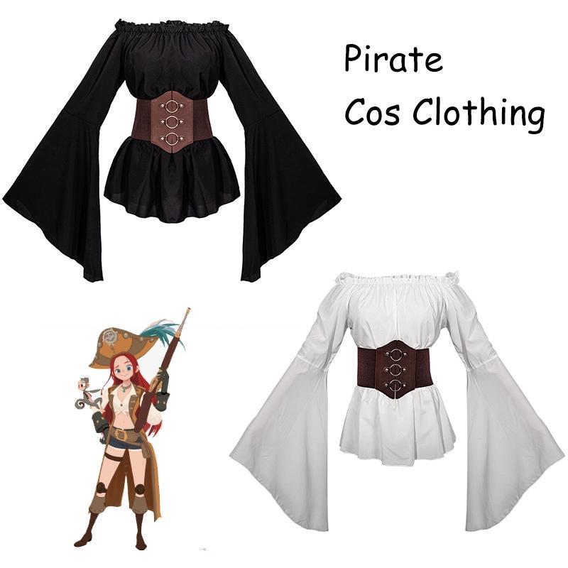 Trendy Pirate Costume Medieval Women's Pirate Shirt Cosplay Clothing