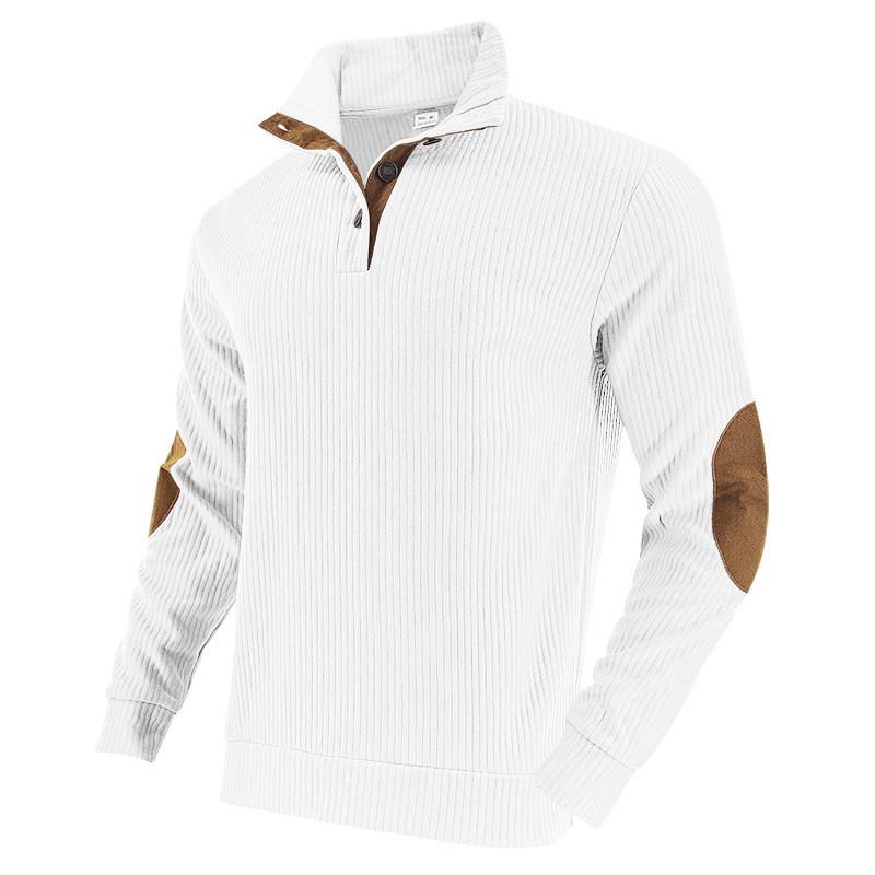 Mens Long Sleeve Hoodie Western Style Ribbed Stand Collar Pullover Sweatshirt Winter Casual Fashion
