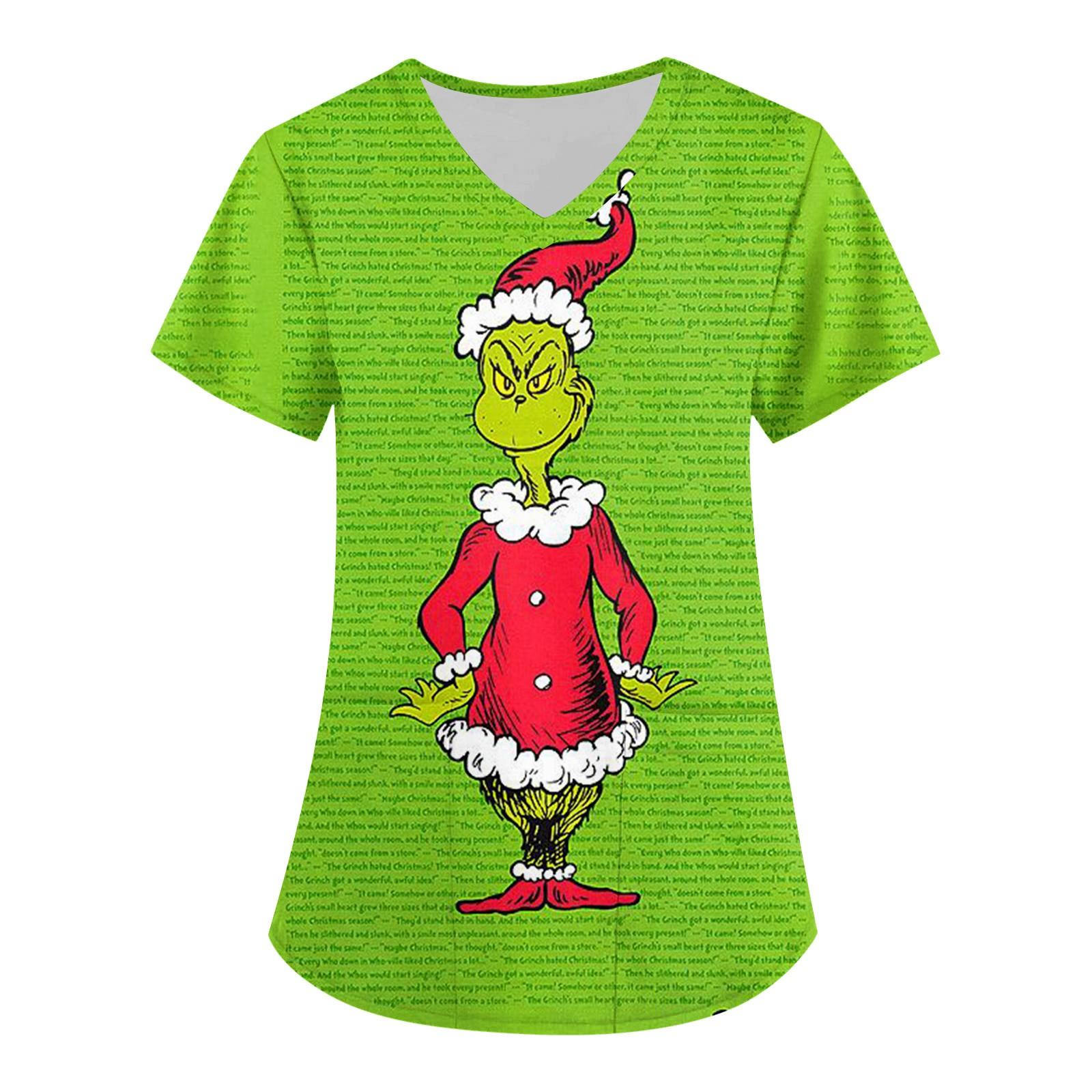 

Women s Fashion V-neck Short Sleeve Workwear With Pockets Christmas Print Tops XXL