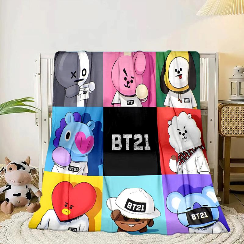Colorful Cartoon kpop Blanket Flannel Blanket for bed, sofa, Camping, Hiking, Picnic Essentials, gift for family Fan gifts