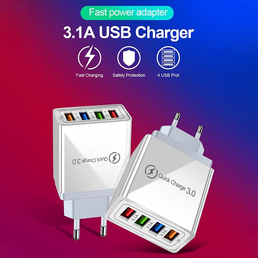 QC3.0 Быстрое зарядное устройство 4-портовое USB-зарядное устройство Настенное мобильное зарядное устройство Быстрое зарядное устройство для IPhone 11 Samsung S9 Huawei Xiaomi Адаптер питания
