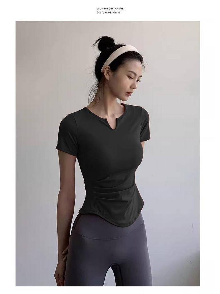 Women's Slimming V-Neck T-Shirt - Quick-Dry, Breathable, Ideal for Fitness & Sports.