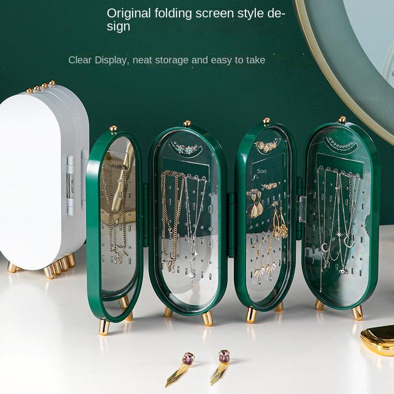 Sammenleggbar oppbevaringsboks for smykker Husholdningsøreringer Halskjede Displaystativ Høykapasitets Luksus Retro Screen Smykker Organizer Veske