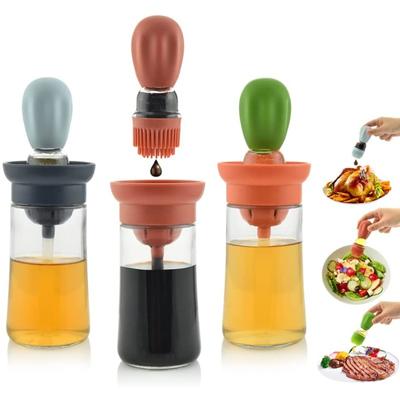 Oil Spray Bottle With Silicone Brush 2 In 1 Dropper Measuring Oil Dispenser Bottle For Kitchen Baking BBQ Grill Pastry Brushes