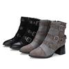 Autumn and Winter Small Pointed Head with Belt Buckle Simple Hollow Rivet Medium Heel Thick Heel Square Root
