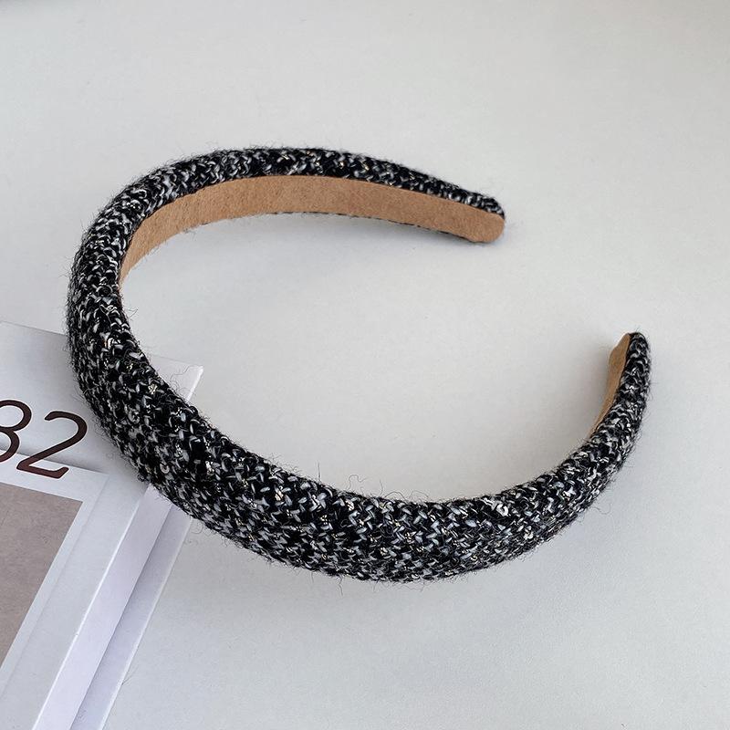 Черные белые решетчатые твидовые ободки для волос, губчатые ободки для женщин и девочек, винтажные обручи для волос, темпераментные ободки для волос, аксессуары Size fits all