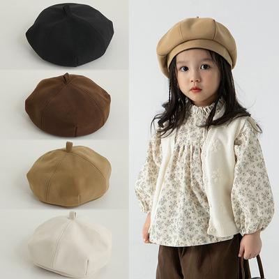 Baby Mädchen Baskenmütze Kinder Wollmalermütze Achteckige Mütze Einfarbig Kinderhut
