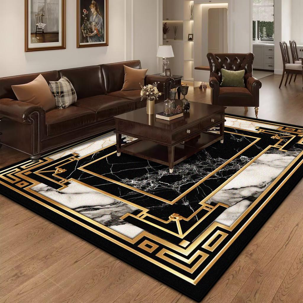 Marble Luxury Carpet for Living Room Decorations Sofa Table Large Area Rugs Black Gold Long Hallway Floor Mat Anti-slip Doormat