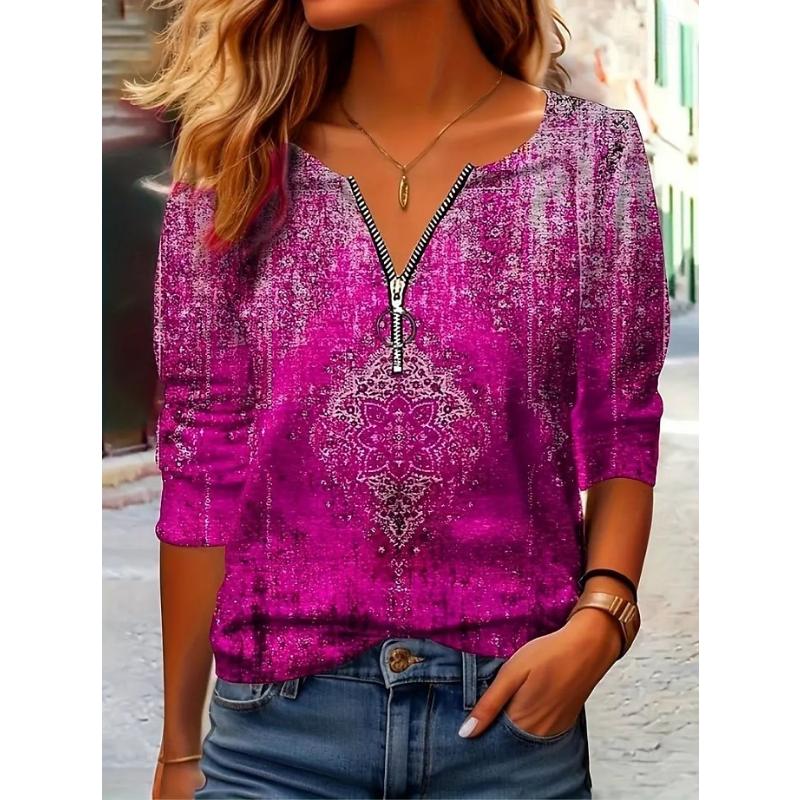 

Женская футболка на молнии до четверти длины, с длинным рукавом, повседневная, с графическим принтом, в горошек, элегантная, винтажная, стильная, с V-образным вырезом, обычного кроя 5XL