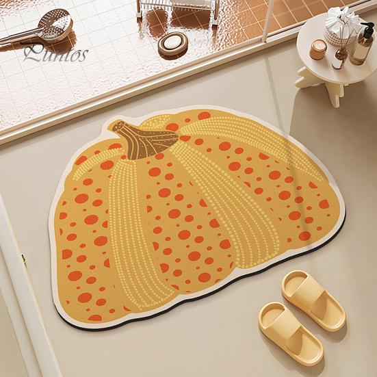 Decorative Fall Bathroom Rug Pumpkin Bath Mat, Absorbent Diatomaceous Earth Rug, Non-slip Polka Mat Dot for Front Door Kitchen Autumn Decor