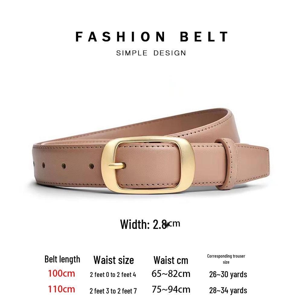 Women's Versatile Black Leather Belt - Fashionable Decorative Waistband for Jeans
