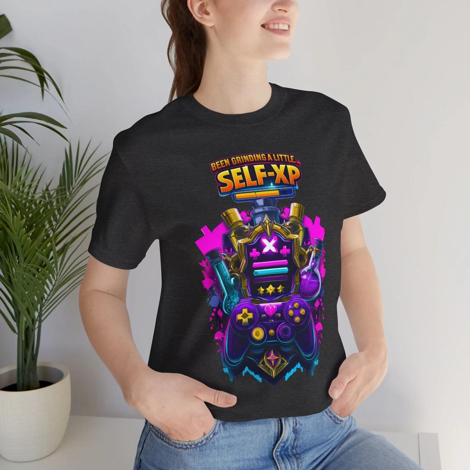 Self-XP Gamer Controller Tee, Funny Neon Retro Gaming Graphic T-Shirt 3XL