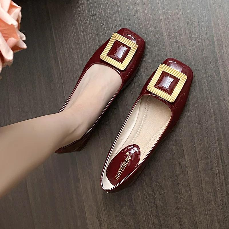 Women Shoes Fashion Pumps Designer Square Buckle Patent Leather High Heels Shoes OL Dress Shoes