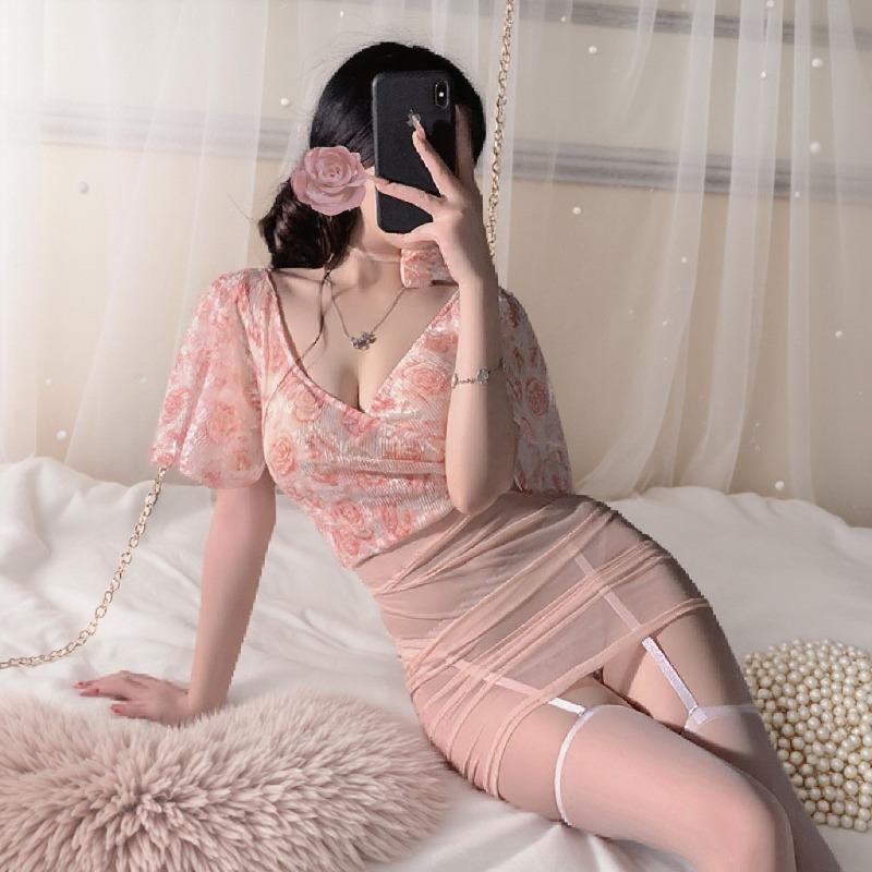 Sexy lingerie sexy lace flower que new female mood dress tight hip wrap pure desire perspective