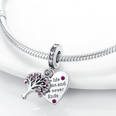 Charms Copperpink Life Tree Heart-Shaped Pendants Fit Charms Plataoriginal Bracelet Beads Women Jewellery Making Gifts