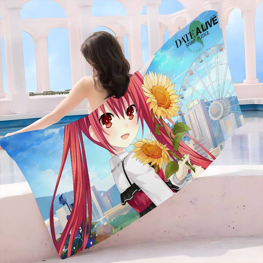Date A Live Anime Microfiber Printed Beach Towel Mountain Climbing Yoga Beach Swimming Running Absorbent Soft Towel