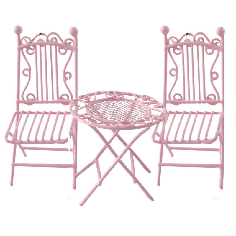 

1Комплект 1:12 Кукольный миниатюрный набор стол и стулья Домашний балкон Садовый декор Игрушка розовый