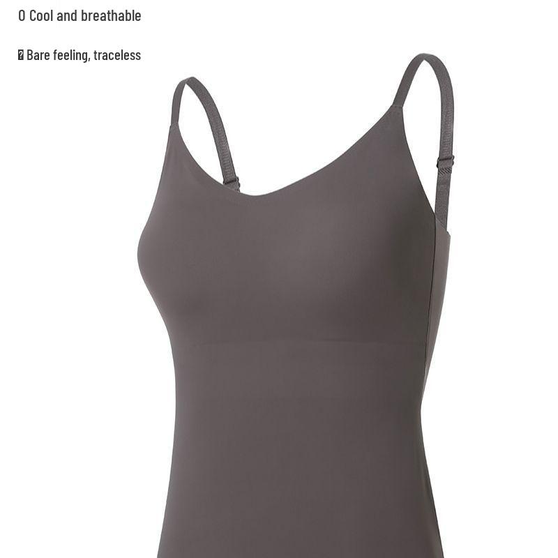 Seamless Ice Silk Camisole Bra with Fixed Push-Up Cups for Spring/Summer – Women's Base Layer for Inner and Outer Wear