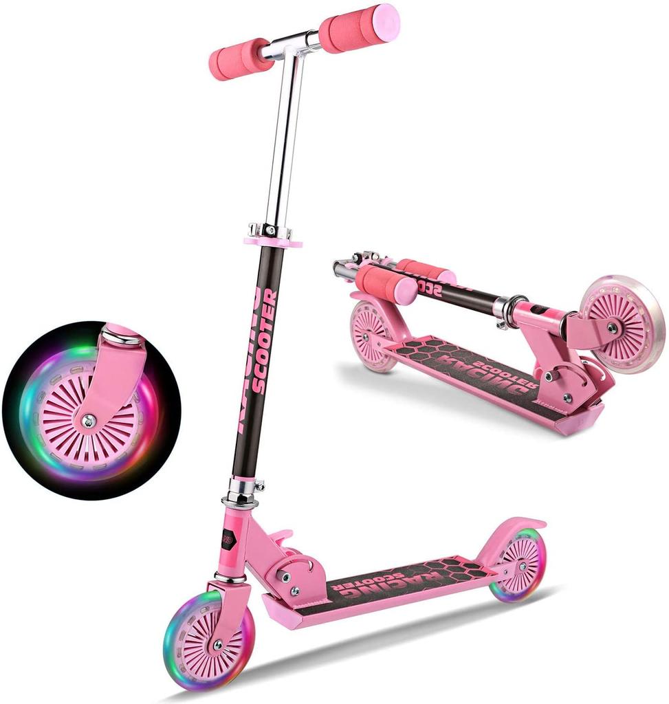 WeSkate Scooter for Kids with LED Light Up Adjustable Height Kick Scooters for Boys and Rear Fender Lightweight Folding Kids 110lb Weight Capacity