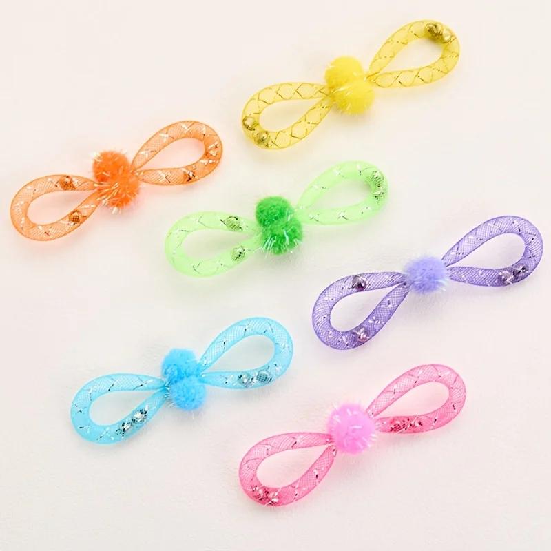 3/1Pc Pet Cat Hose Toy with Bell, Assorted Colors Bow Decor Cat Toy, Relieve Boredom Self-Amusement Interactive Toy