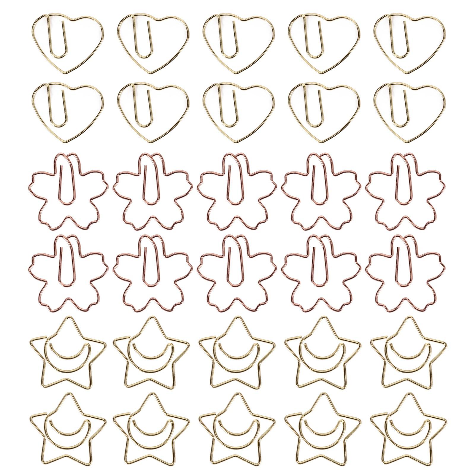 

30Pcs Paper Clips Heart Sakura Star Shaped Bookmark Clip for Office School Student File Classification