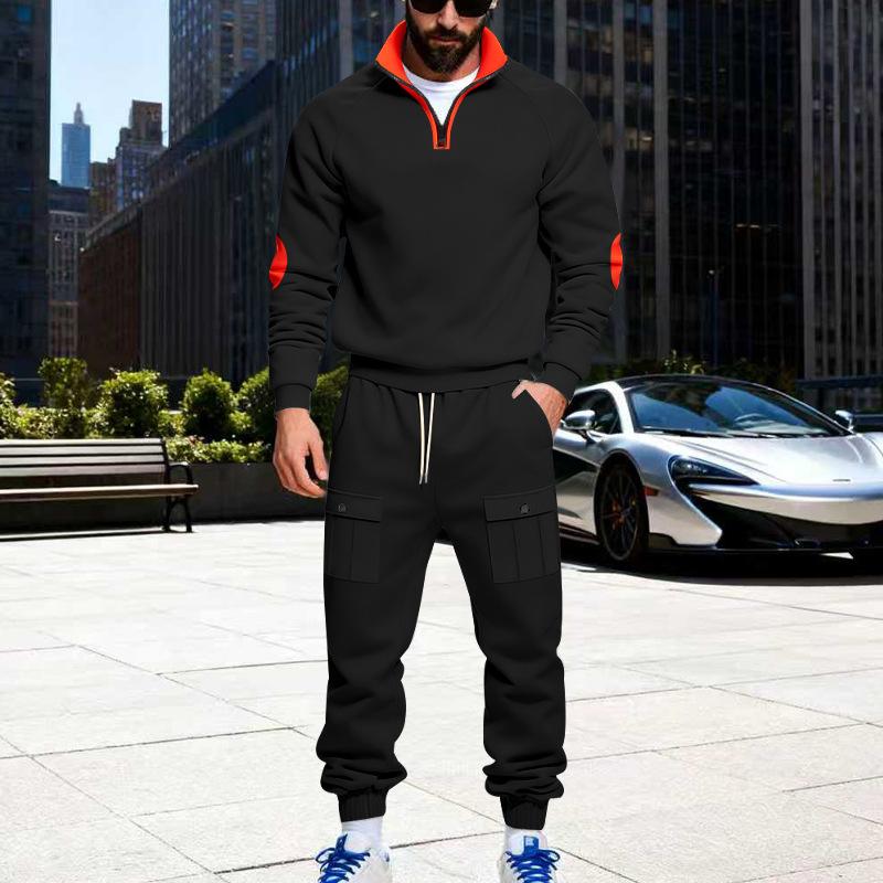 

New Winter Men s Heavyweight Velvet Loose Stand Collar Casual Sweatshirt Overalls Sweatpants Suit XXXL чорний